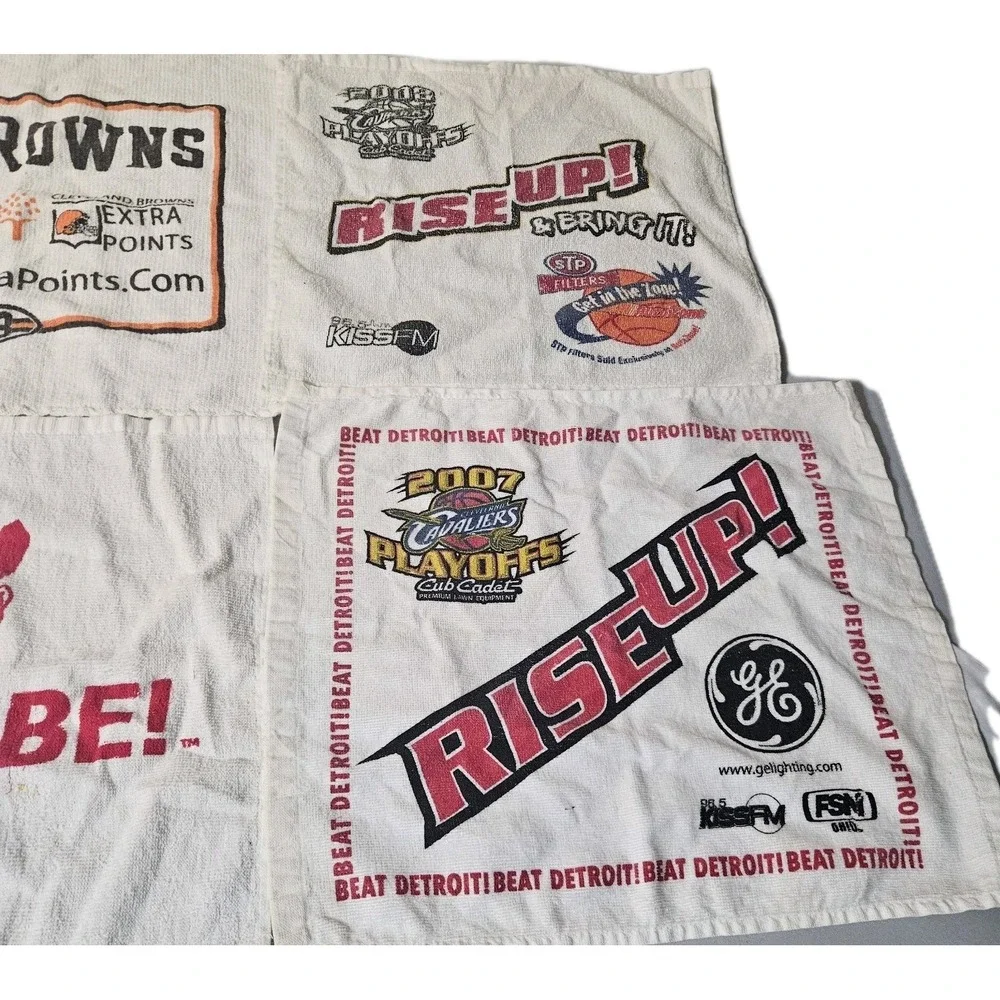 Vintage CLEVELAND BROWNS INDIANS CAVS Growl Towel NFL Rally Wahoo Rise Up LeBron